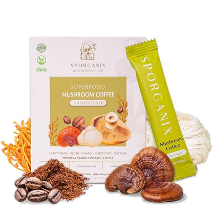 Sporganix Organic Mushroom Coffee – Instant Arabica with 5 Functional Mushrooms