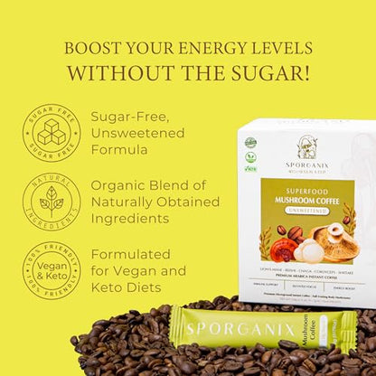 Sporganix Organic Mushroom Coffee – Instant Arabica with 5 Functional Mushrooms